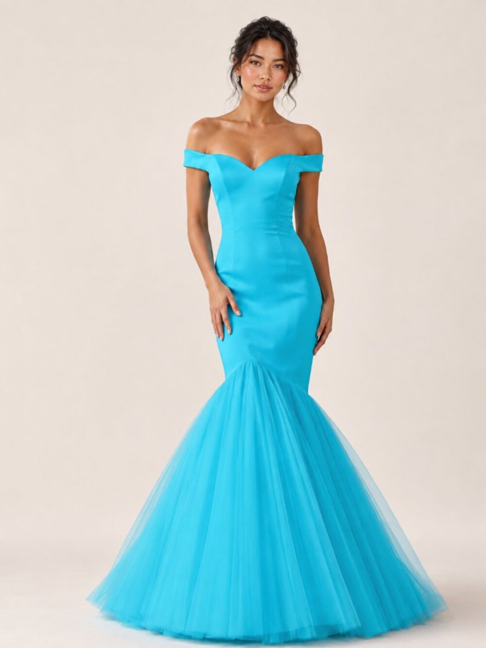 Sherri Hill 50732 Tulle Mermaid Gown Turquoise $550 MSRP